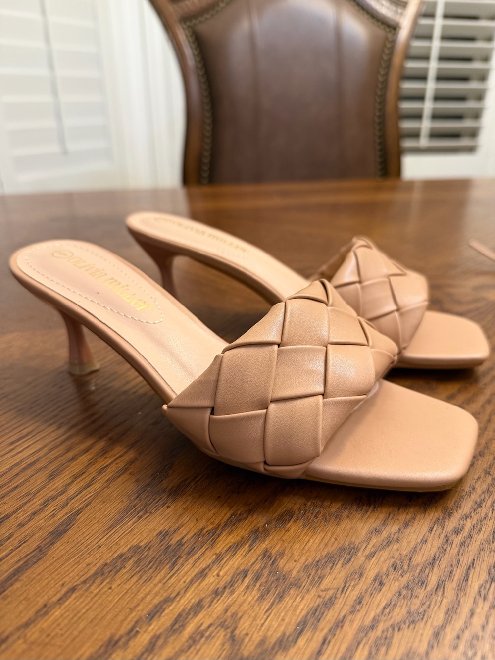 Woven Strap Nude Kitten Heel Mules